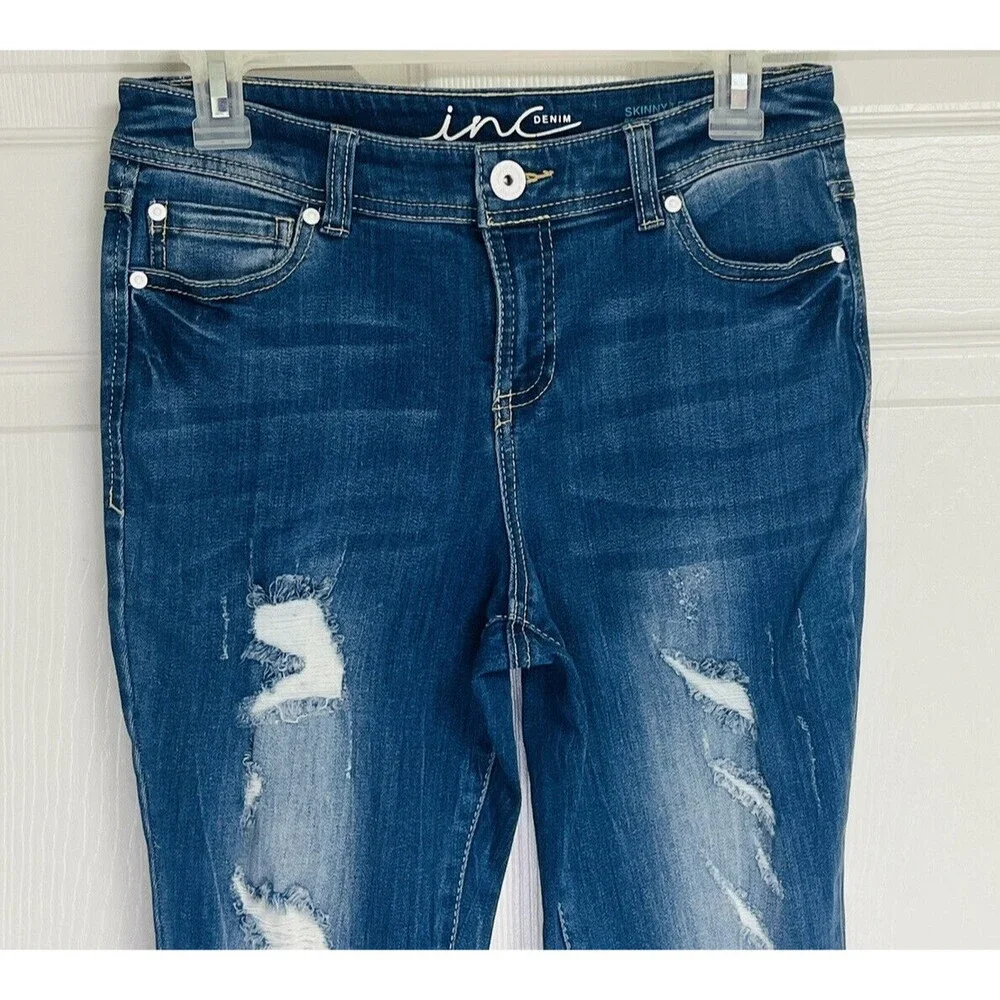 Inc Denim International Concepts Siz 2 Raw Frayed-Hem Skinny Leg Reg Fit Jeans